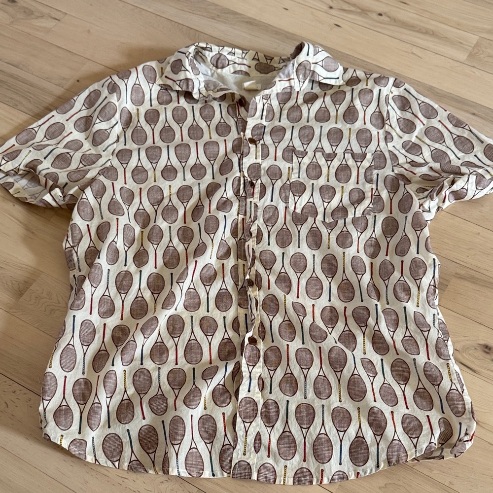 Blue Rooster Men’s Button Up Down-Tennis Rackets Shirt Size Large-AOP